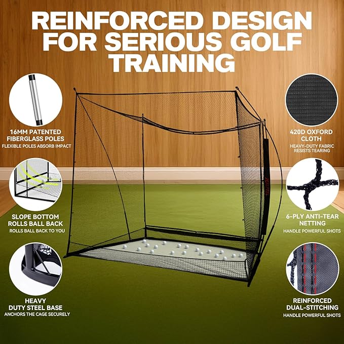 Golf Simulator Cage with Side Barriers&Impact Screen – 10x8 FT Golf Net with - Image 5