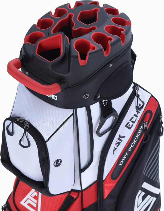 ASK ECHO T-Lock Golf Cart Bag with 14 Way Organizer Divider Top, Premium Cart Bag with Handles and Rain Cover for Men