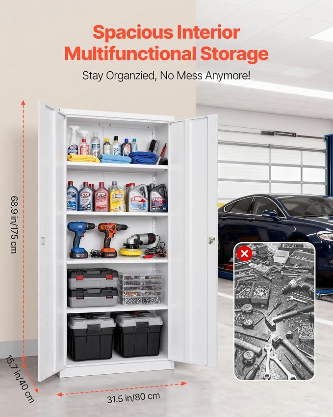 VEVOR Metal Storage Cabinet, Lockable Steel Garage Cabinet - Image 3