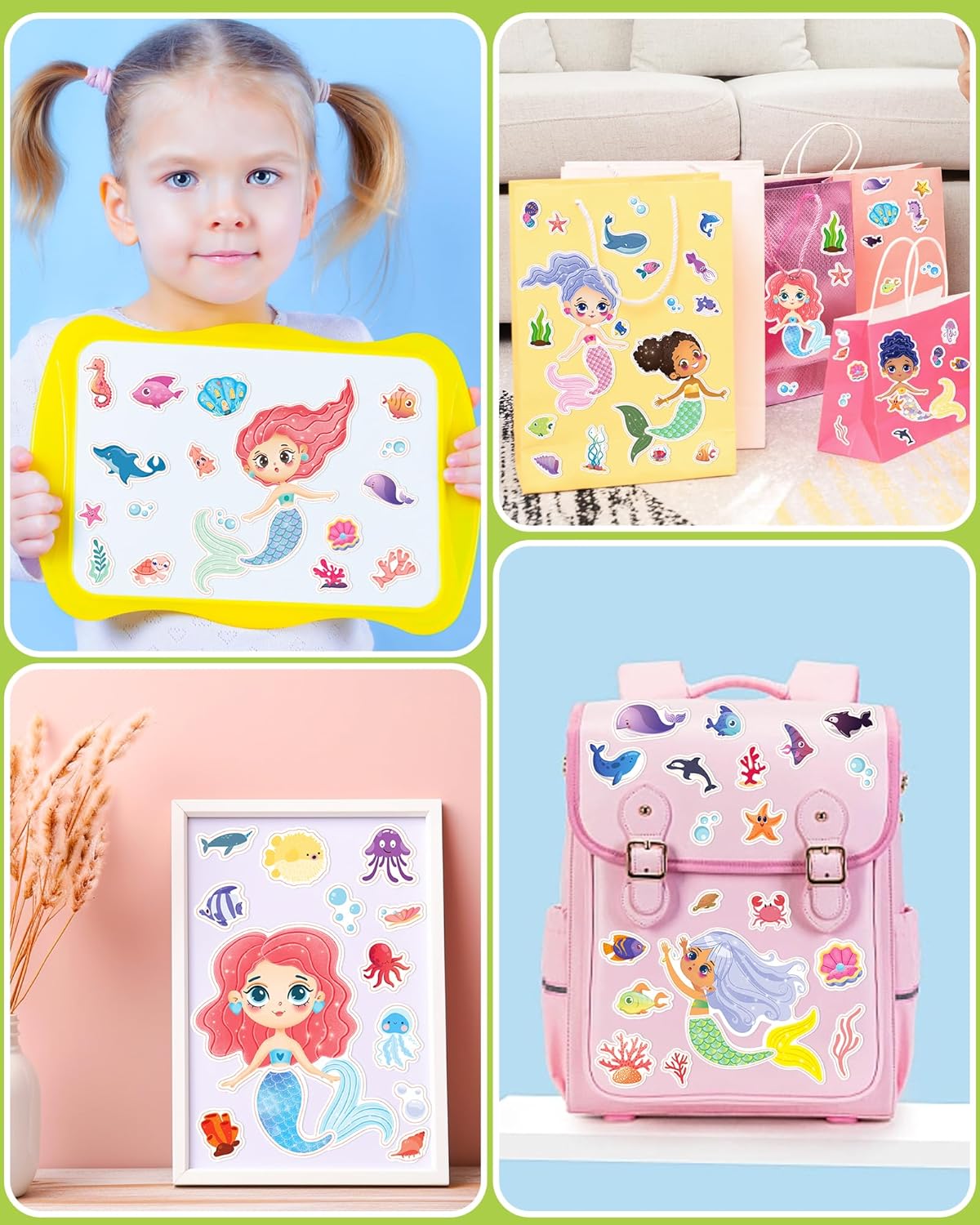 24 Pcs Make Your Own Mermaid Sticker Sheets for Kids with Mermaid Face Stickers for Toddlers Girls Crafts Activities Gift Bag Stuffers Birthday Party Valentines Day Gifts for Kids Classroom