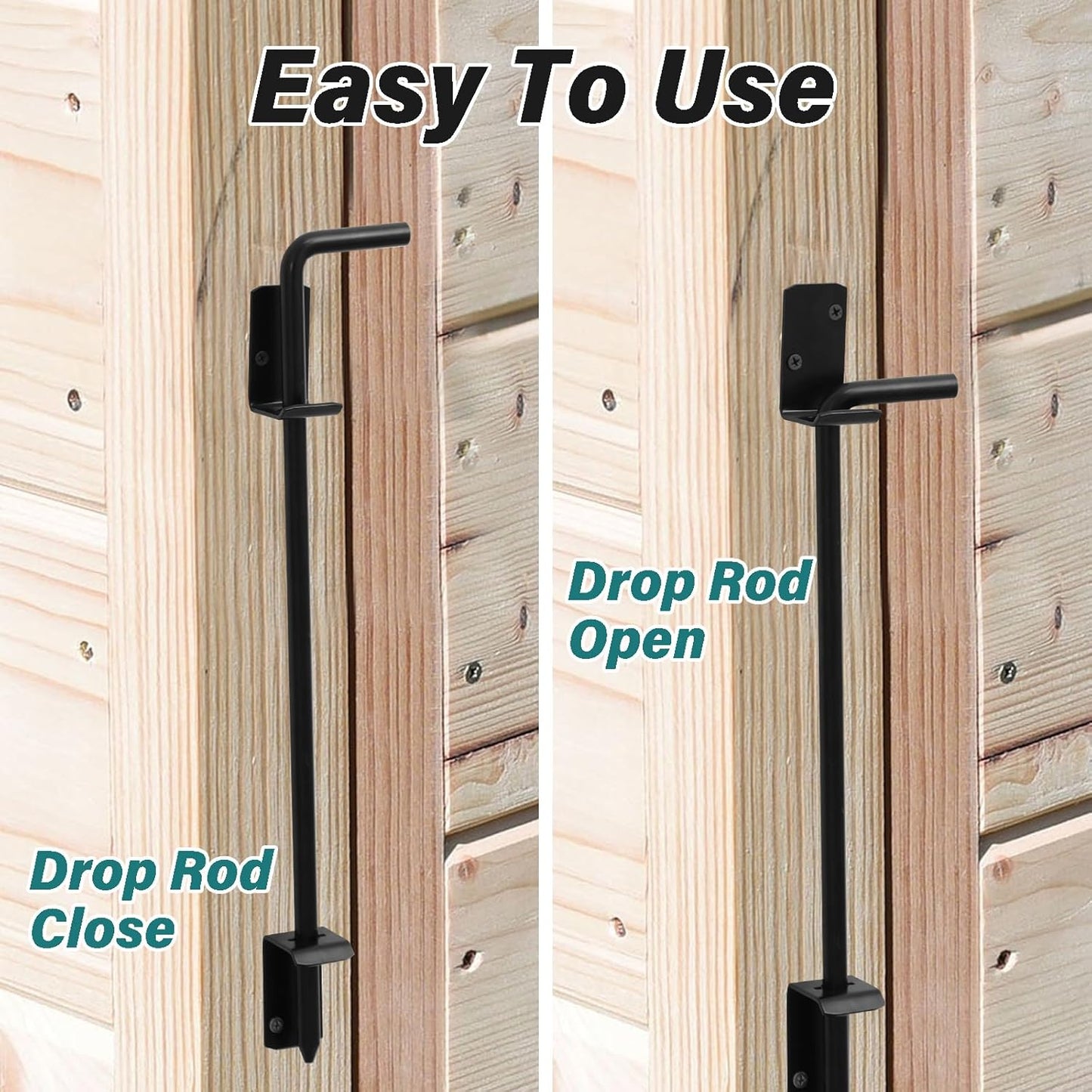 HOME MASTER HARDWARE 18" Cane Bolt, Heavy Duty Gate Drop Rod, Cane Bolts for Gates, Fence Gate Hardware, Metal Gates Doors Stopper for Gate Ground, Black