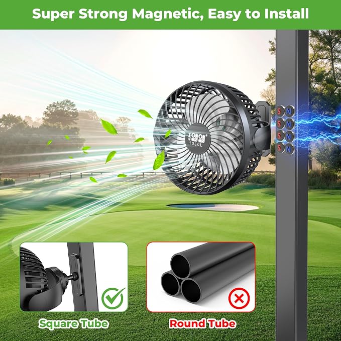 10L0L 2 Pack Magnetic Golf Cart Fans Rechargeable Big Battery Powered Portable - Image 6