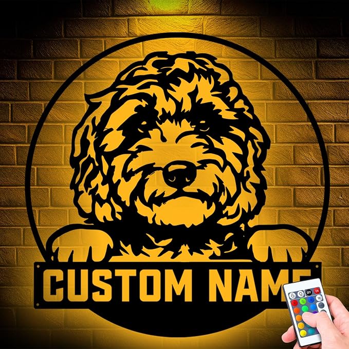 Custom Golden Doodle Metal Sign, Unique LED Lights Home Decor, Personalized - Image 4