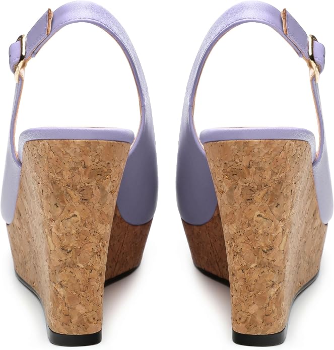 Womens Peep Toe Wedge Heels Matte Fashion Cork Slingback Pumps Platform Wedge - Image 4