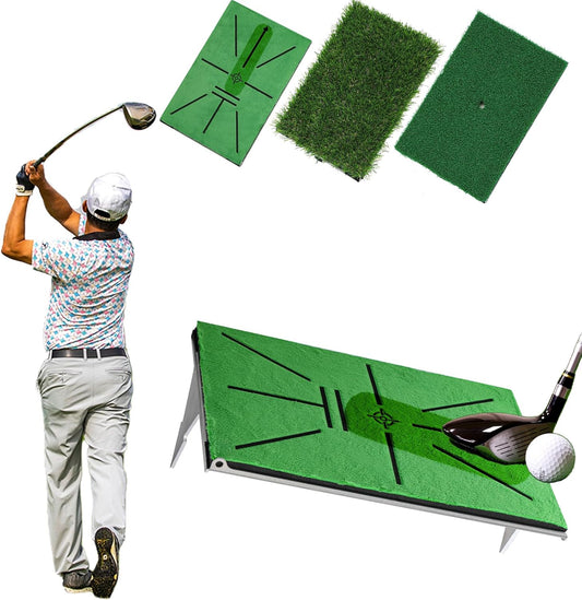 Golf Hitting Mat Swing Path Detection with 14''x9'' Aluminum Base 3'' Ground Spikes – Golf Practice Mat for Outdoor Use Backyard & Home Course, Swing Trainer