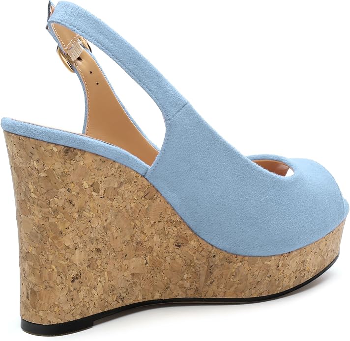 Womens Wedge Platform Sandals Peep Open Toe Slingback Buckle High Heel Dress - Image 5