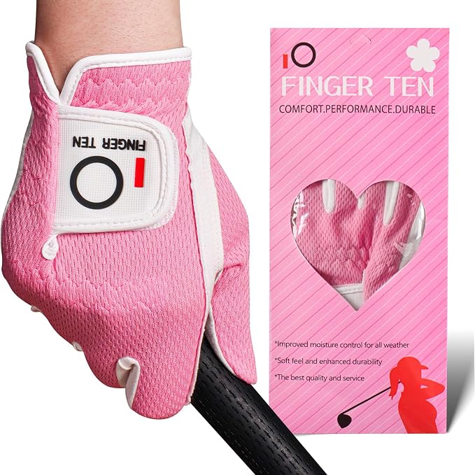 FINGER TEN Womens Golf Glove Right Handed Golfer Left Hand 1 Pack Golf Gloves by FINGERTENSport