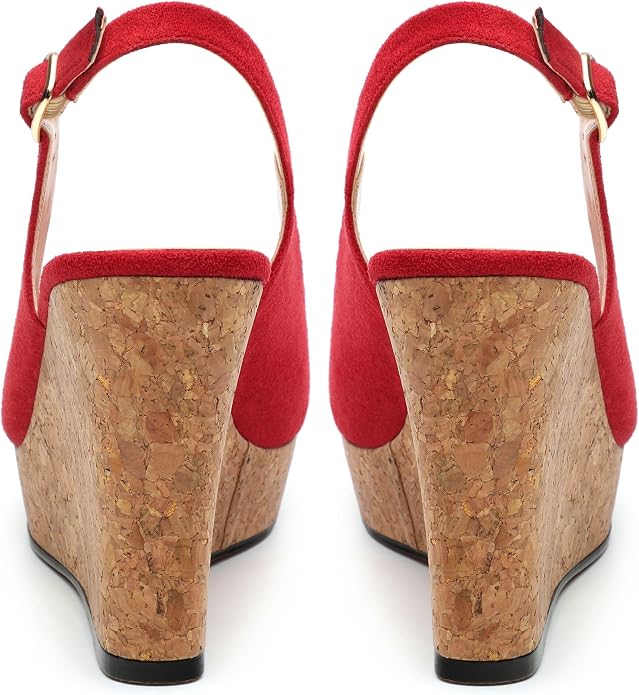 Womens Wedge Platform Sandals Peep Open Toe Slingback Buckle High Heel Dress - Image 4