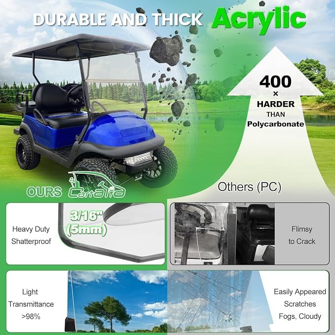 Golf Cart Foldable Windshield 3/16" Thicken Only Fits Club Car Precedent 2004+ - Image 3