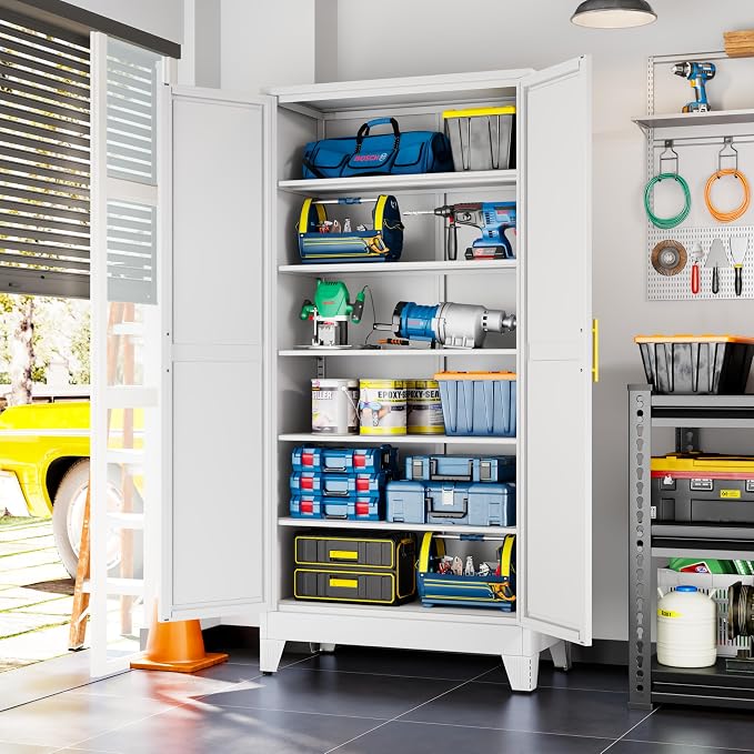 White Metal Storage Cabinet, Kitchen Pantry Storage Cabinet - Image 7