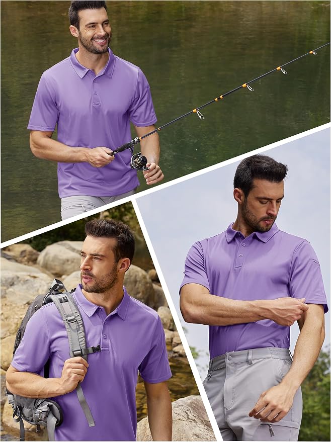 TACVASEN Mens Polo Shirt Short Sleeve Tactical Performance Collared Work Golf - Image 6