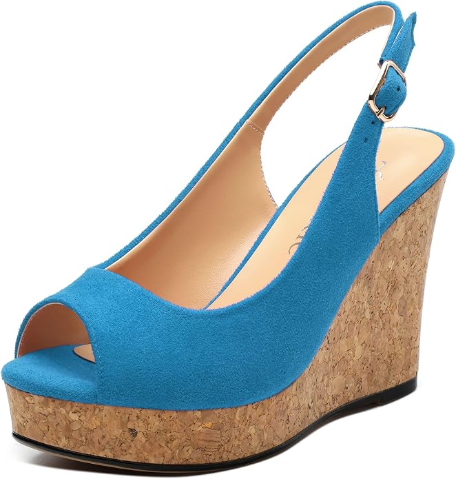 Womens Wedge Platform Sandals Peep Open Toe Slingback Buckle High Heel Dress by zasudxie