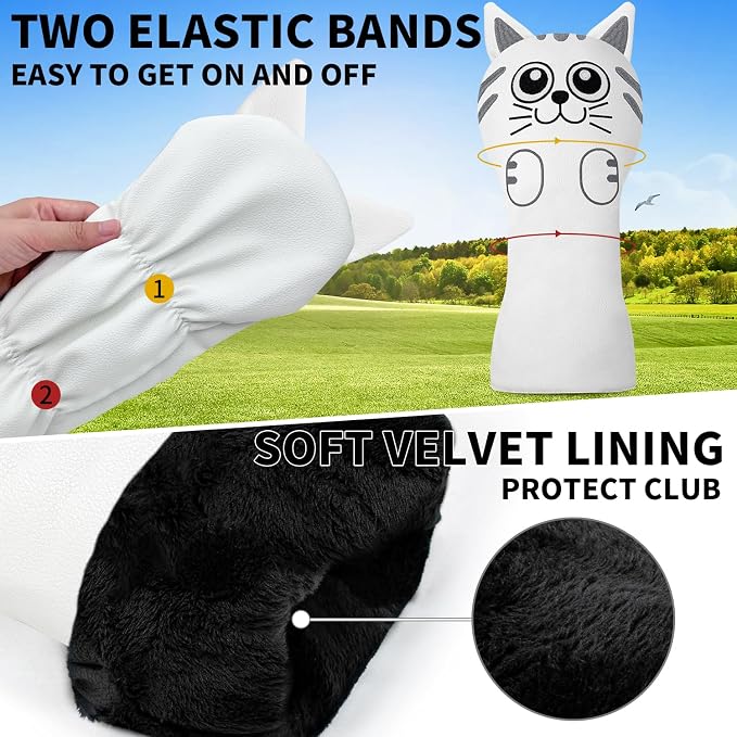 Golf Kitty Head Cover Golf Club White Leather Headcovers 1pc/4pcs Set Fits - Image 8