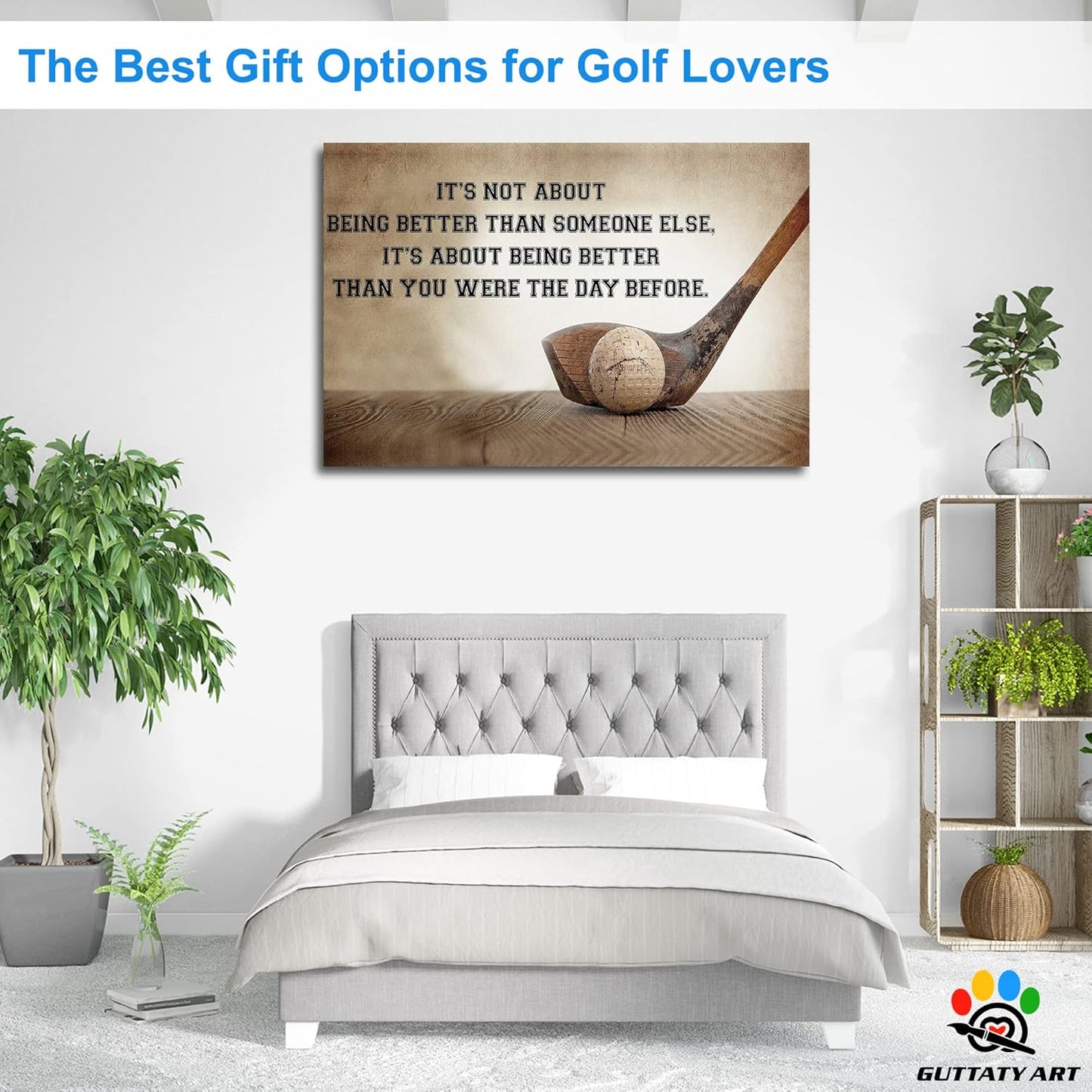 GUTTATY Golf Wall Art, Inspirational Quote Vintage Golf Pictures Posters Canvas Print Wall Decor for Golfer's Man Cave Home Ofice Ready to Hang (32x48 Inches)