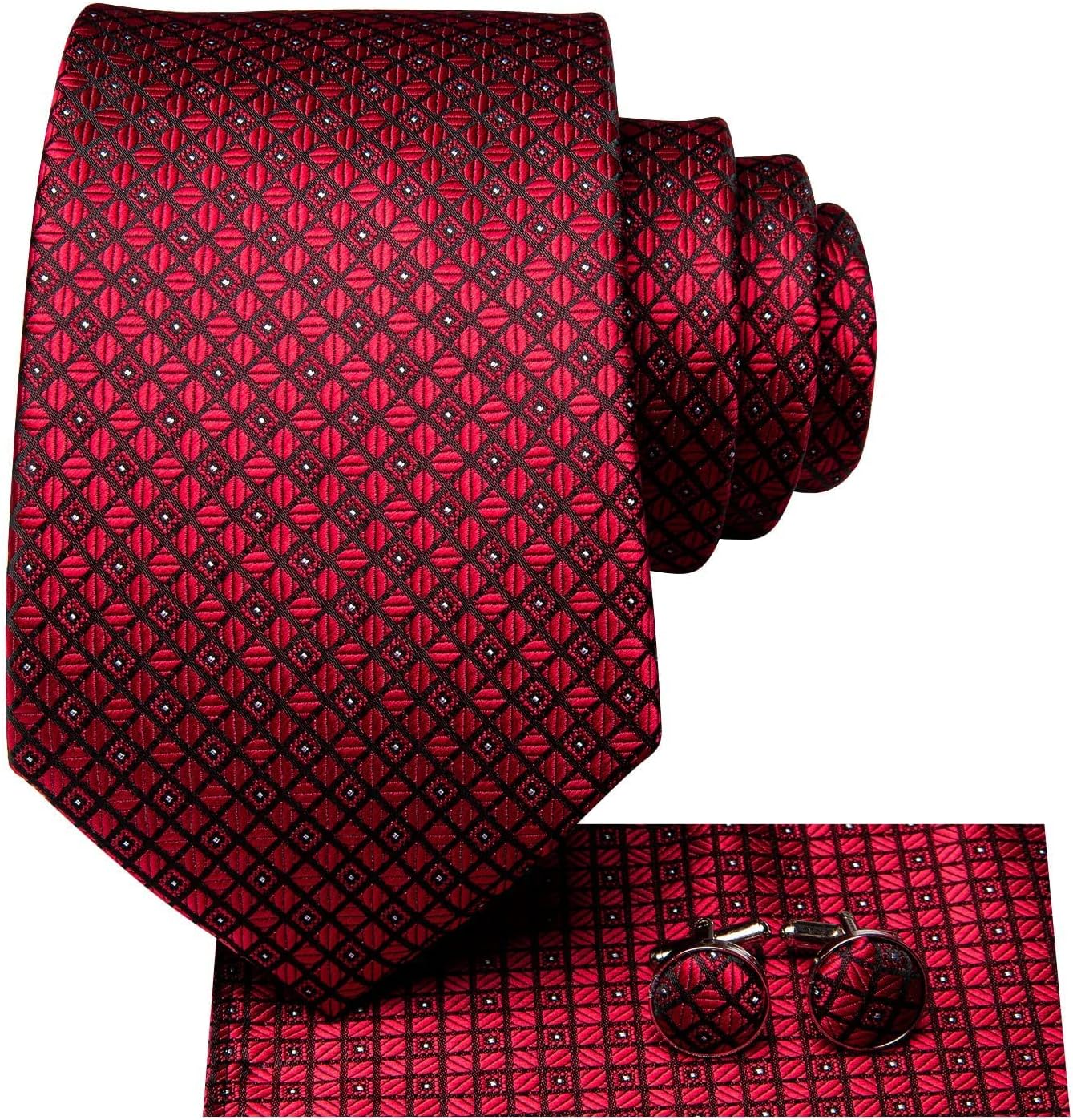 Hi-Tie Men 63inches Tie Set Extra Long Necktie Paisley Tie Pocket Suqare Cufflinks Big and Tall Men Tie