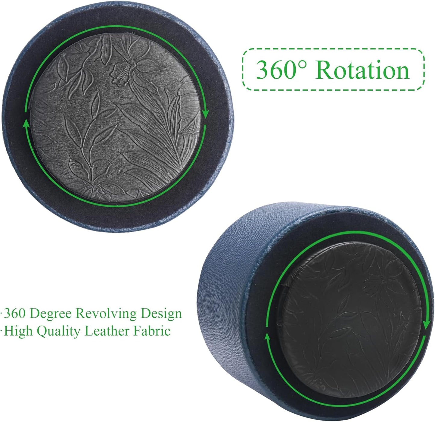 Hennaja Round Leather Art Supply Organizer,Remote Control Holder,360 Degree Spinning,Multi-Functional Pencil Holder,4 Compartments Desktop Stationary Organizer(1-Lichee Blue)