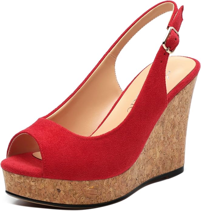 Womens Wedge Platform Sandals Peep Open Toe Slingback Buckle High Heel Dress by zasudxie