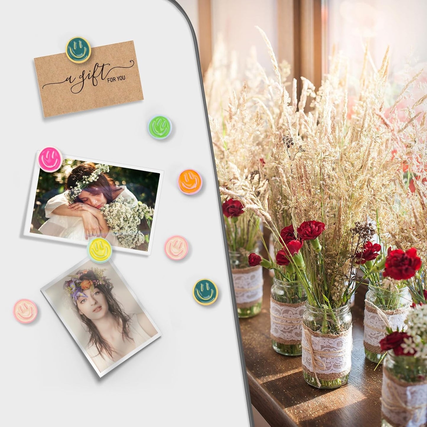 12Pcs Fridge Magnet, Cute Magnets Refrigerator, 6 Colors Resin Smile Face Decorative Magnet, Colorful Cute Magnets for Whiteboard Locker Cabinet for Fridge Classroom Kitchen Office