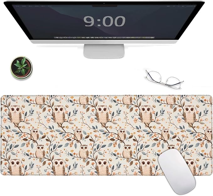 Cute Owl Large Gaming Mouse Pad, Adorable Cartoon Bird Desk Mat, by Unknown