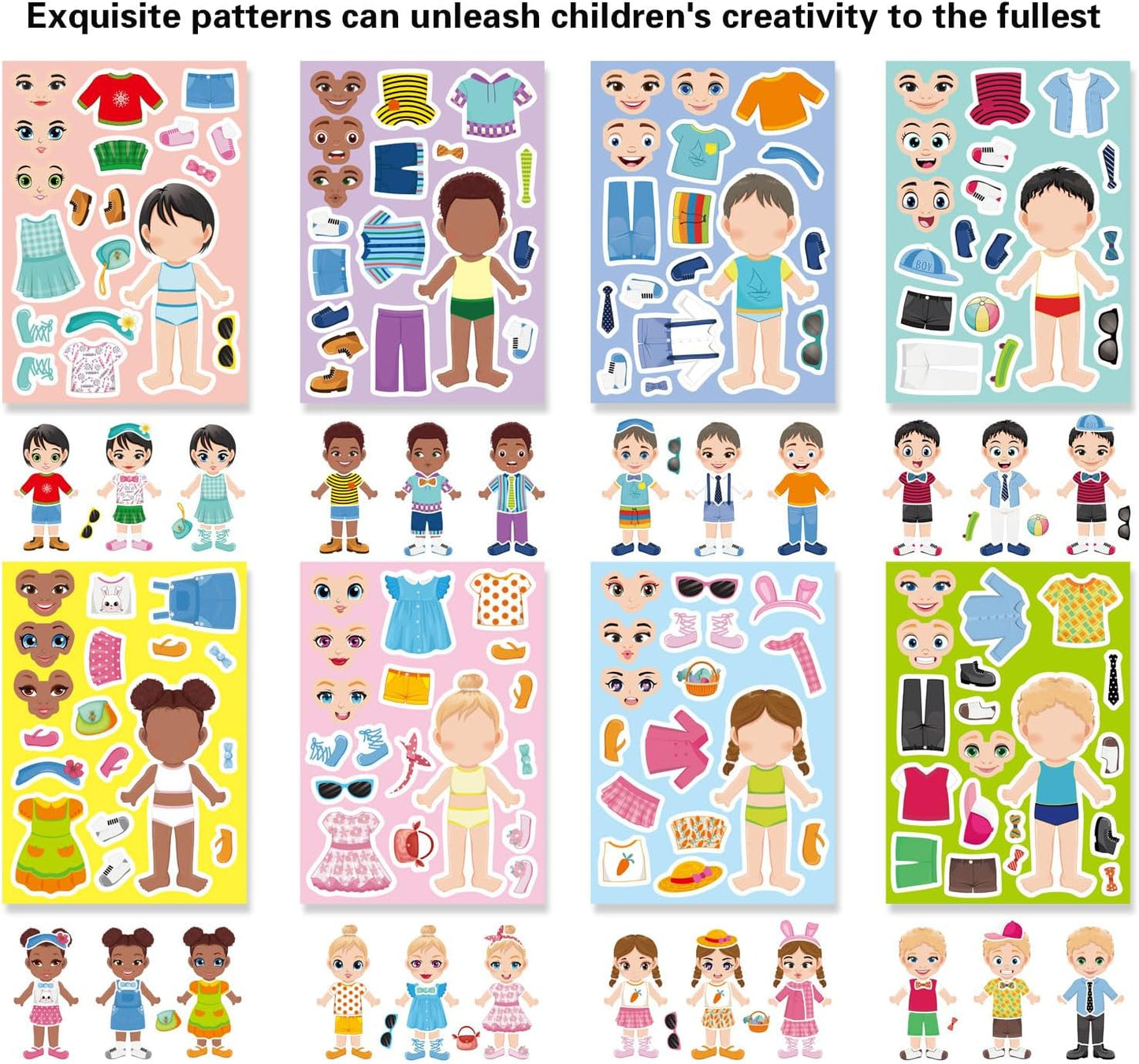 24 Sheets Make a Face and Dress Up Stickers for Girls Boys, Make Your Own Stickers for Kids Toddlers, Preschool Children Crafts Party Favor, Rewards, Art Craft, Birthday Gift