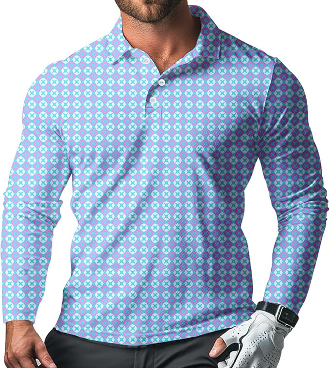 Men's Long Sleeve Golf Shirt Quick Dry 3 Button Work Fishing Outdoor Casual by SQPO