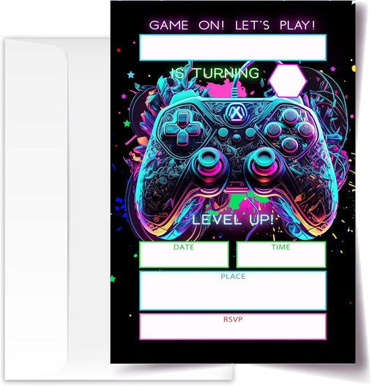 4x6 Gamer Birthday Invitations, Video Game Birthday Party, Gaming Party Decorations, Birthday Party Invitations for Boys, Girls, Kids Birthday Invitations, 20 Cards with 20 Envelopes.(31)