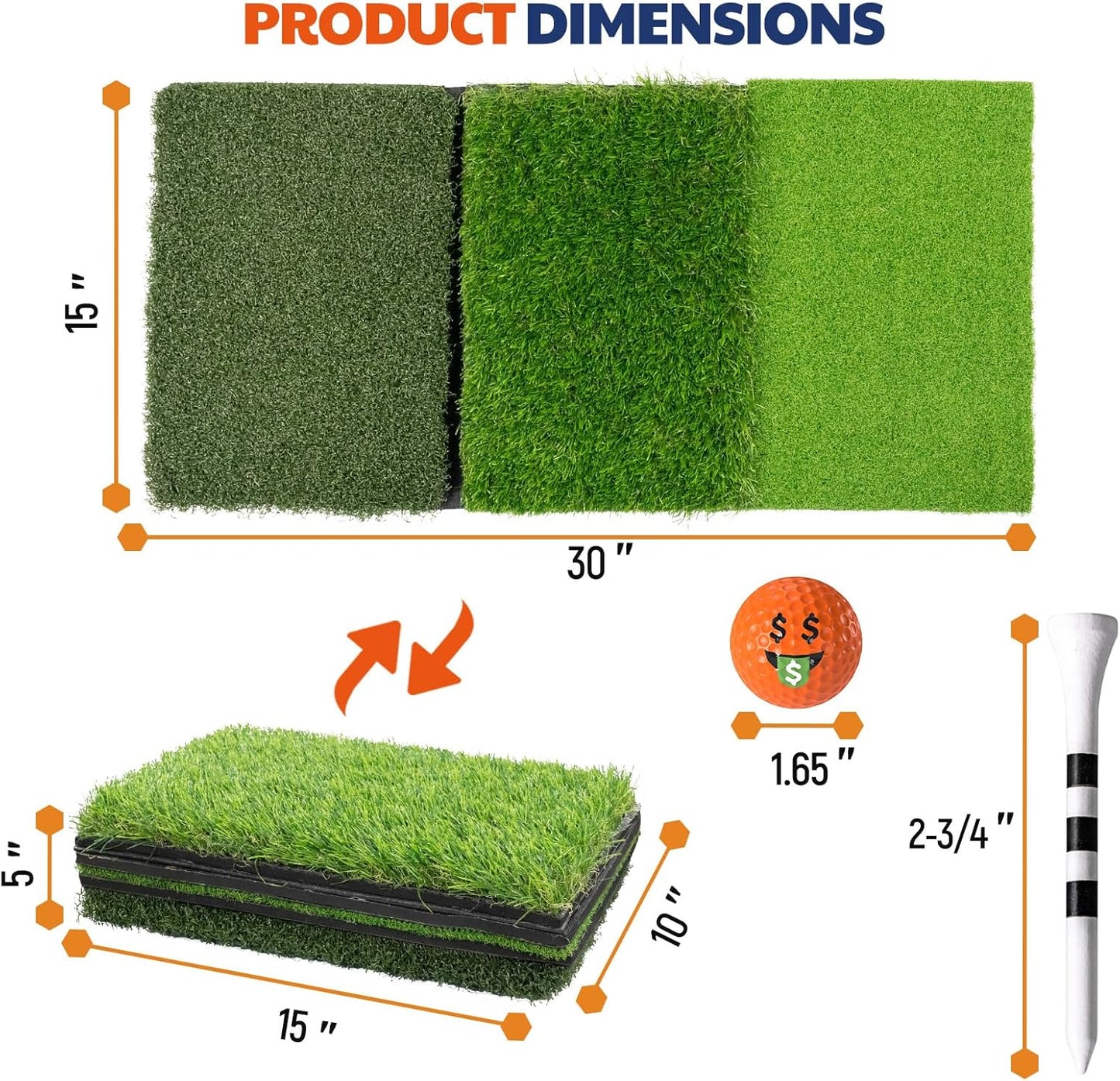 JAYA Golf Hitting Mat with Heavy Rubber Base, Foldable Golf Practice Mat for Indoor and Outdoor Training, Fairway & Rough Turf for Swing and Chipping