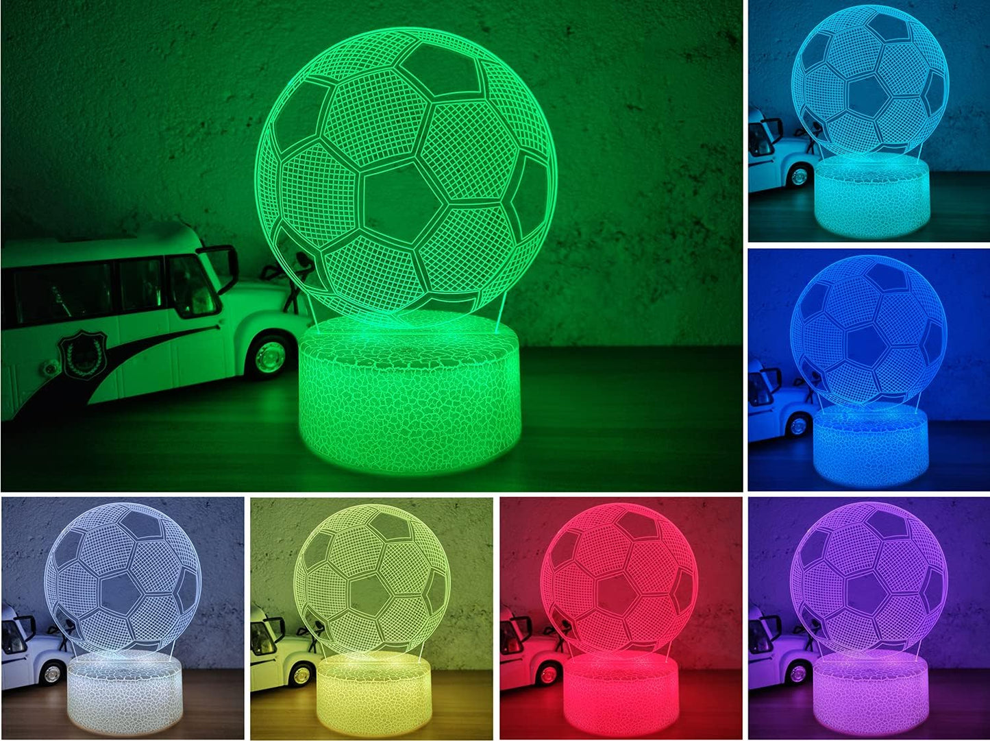 i-CHONY Soccer Gifts Night Light for Kids,Soccer 3D Illusion Lamp 16 Colors Dimmable Bedroom Decor Bedside Lamp,with Remote & Smart Touch,Birthday Xmas Idea Gift for Boys Girls Kids