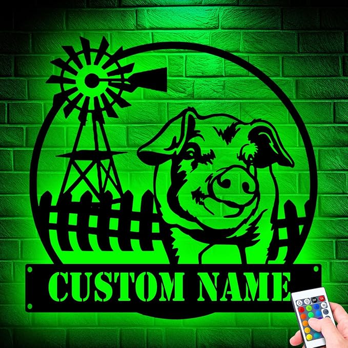 Custom Funny Pig Farmhouse Metal Sign, LED Lights Wall Art, Unique Home Decor - Image 3