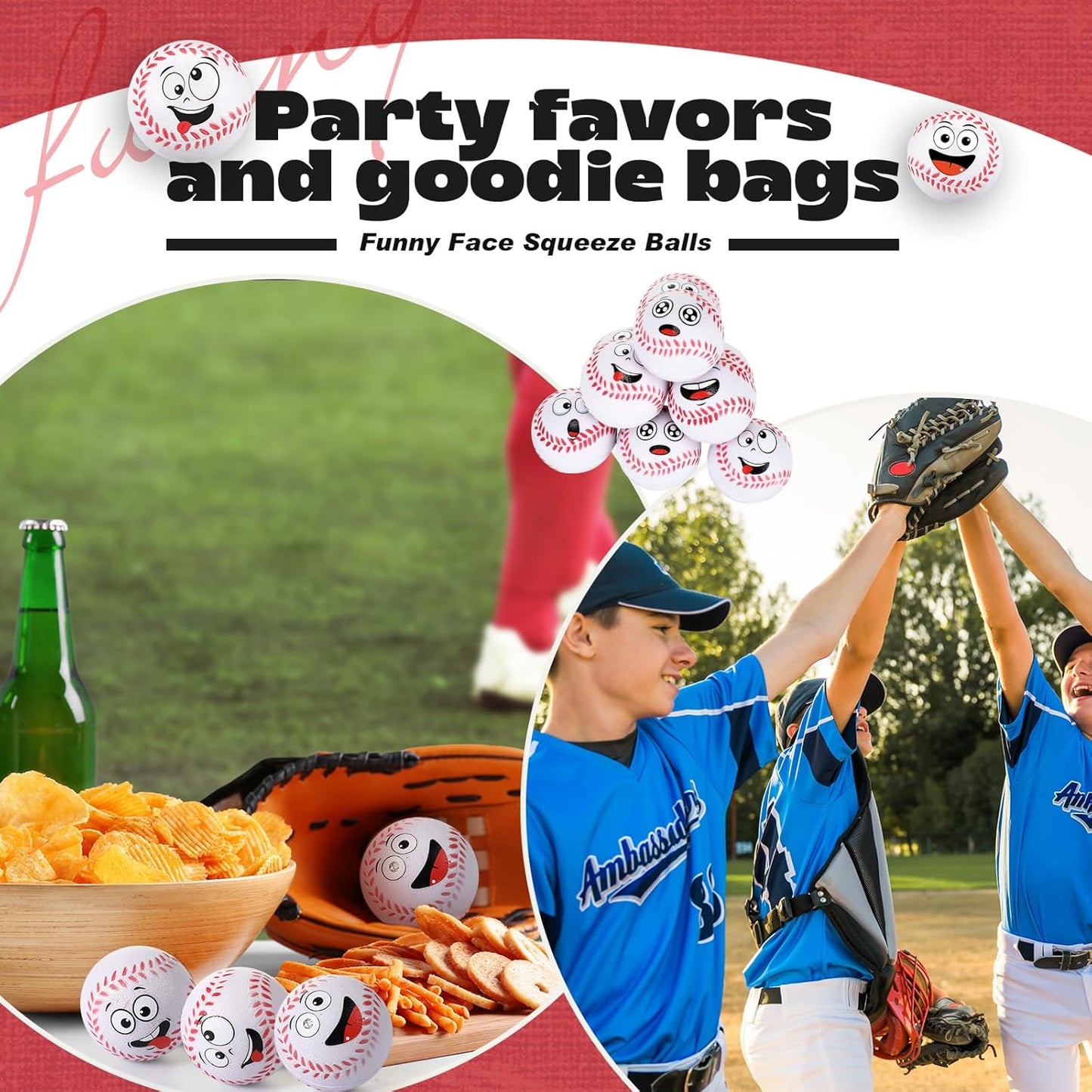 12 Pcs Mini Face Stress Balls for Boys Girls Sport Funny Face Squeeze Foam Balls for Stress and Anxiety Relief for Party Favors Birthday Gift Decoration(Baseball)