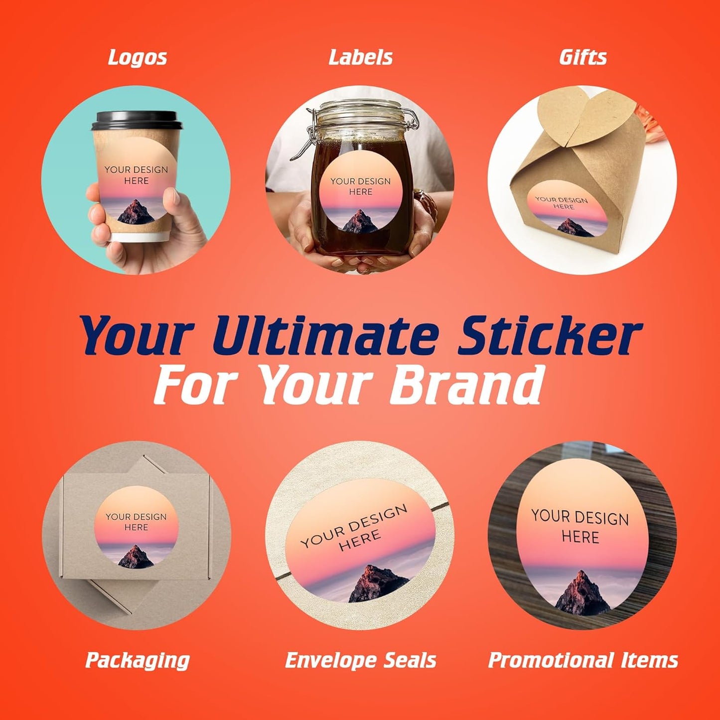 100 Custom Vinyl Stickers - Upload Your own Image, Text, Design, Logo - Personalized Logo Labels for Handmade, Packaging, Bottle, Jars, Candle, Brand Stickers (Mountain, 5x5)