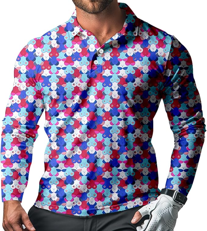 Men's Long Sleeve Golf Shirt Quick Dry 3 Button Work Fishing Outdoor Casual by SQPO