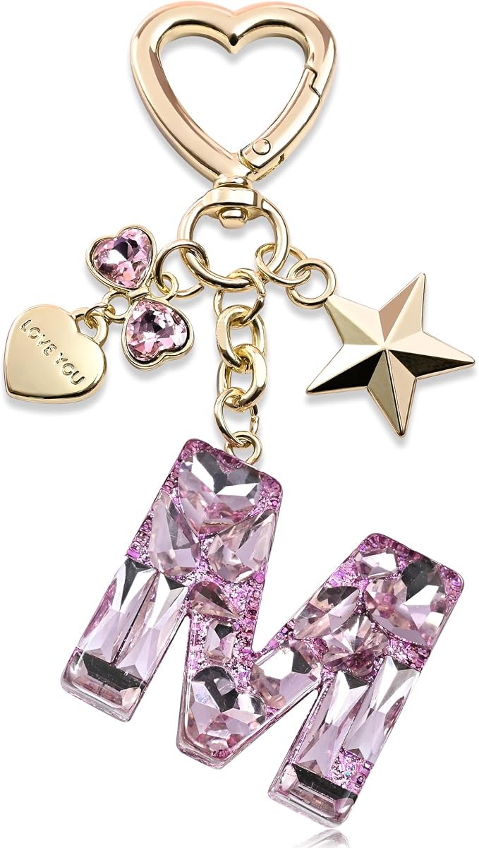 Cute Bling Keychain initial Letter Butterfly Star Pink Purple Gift by THE+FRIGG