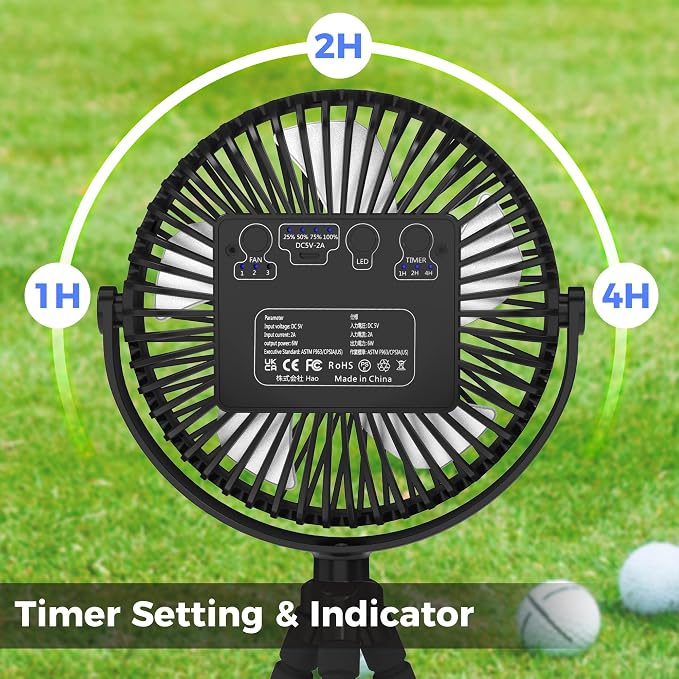 10000mAh Rechargeable Golf Cart Fan, 50H Run, Compatible - Image 6