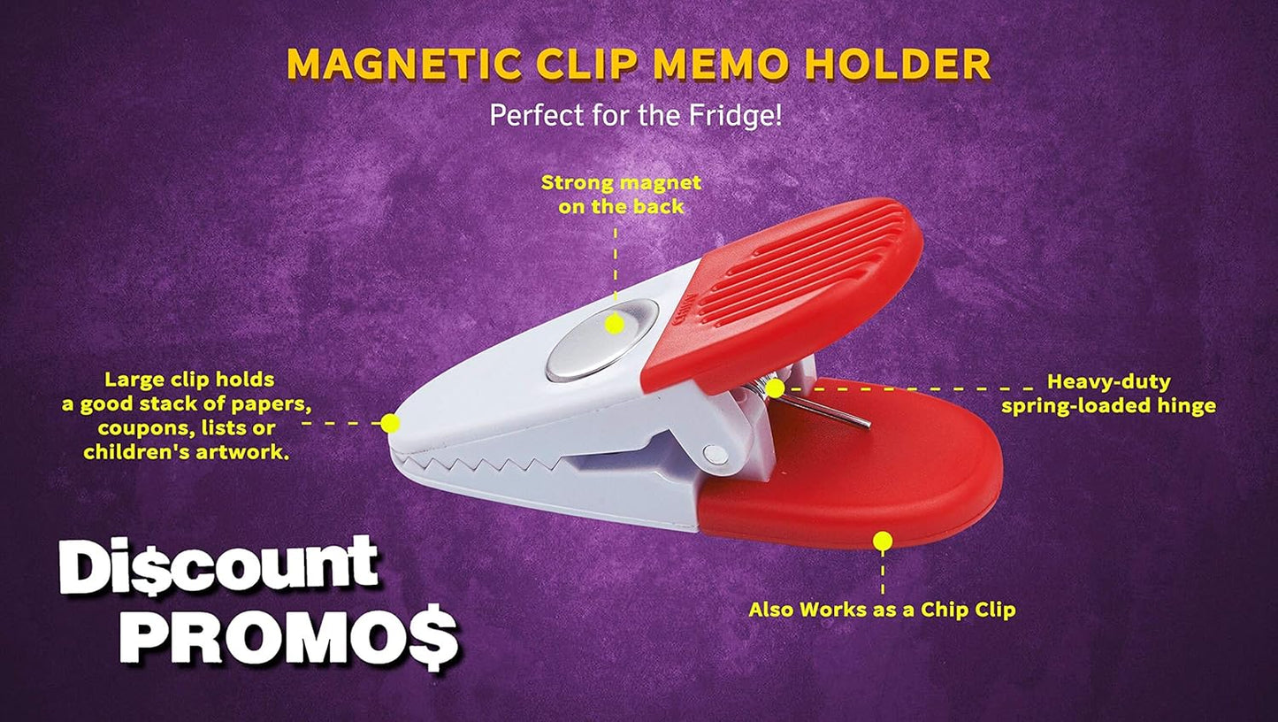 10 Magnetic Memo Holders Set - Large Clip, Plastic - White Red