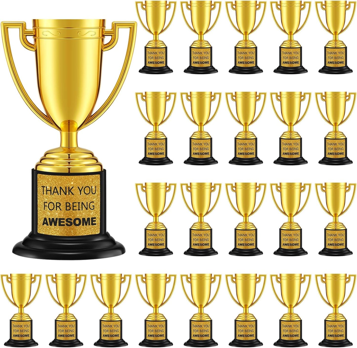 Highergo 24 Pcs Mini Trophies Awards Plastic Gold Trophy Cups Party Favors Adults Metal Trophy with Stickers for School Football Golf Sports Competition Staff Reward Appreciation Gifts