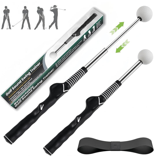 IEKEODI Retractable Golf Swing Trainer, Golf Grip Trainer and Right-Handed Golf Training Aid for Chipping Hitting, Ideal Golf Swing Training Aid with Arm Band for Indoor & Outdoor Use(Black)