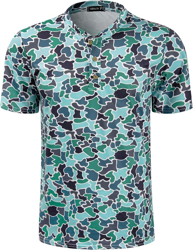 TAPULCO Mens Collarless Golf Shirts Short Sleeve Dry Fit Stretch Casual by TAPULCO