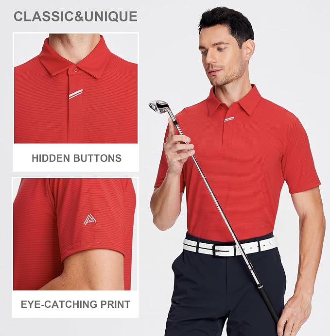 Esabel.C Jacquard Golf Shirts for Men Moisture Wicking Short Sleeve Performance - Image 2