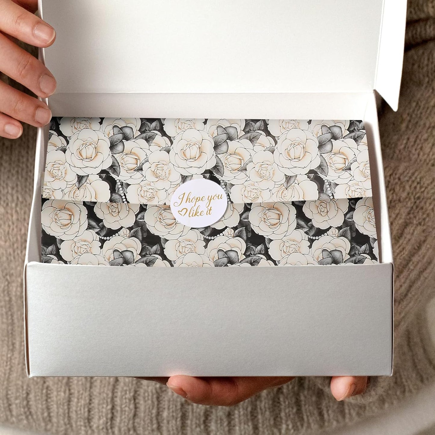 100 Sheets Camellia Flower Tissue Paper with Stickers,20x14 Inch Floral Gift Wrapping Paper for Birthday, Wedding, Baby Shower, Bridal Shower, DIY Crafts and Party Favors