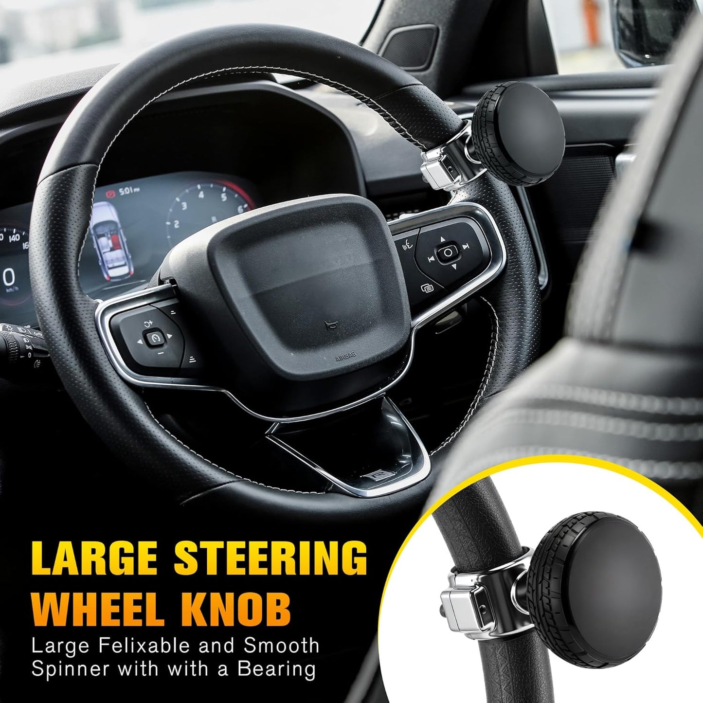 2 Pack Large Steering Wheel Knob Spinners, Vehicle Steering Wheel Spinner Ball Durable Suicide Knob for Car, SUV, Trucks, Tractors, Boat etc (Black)