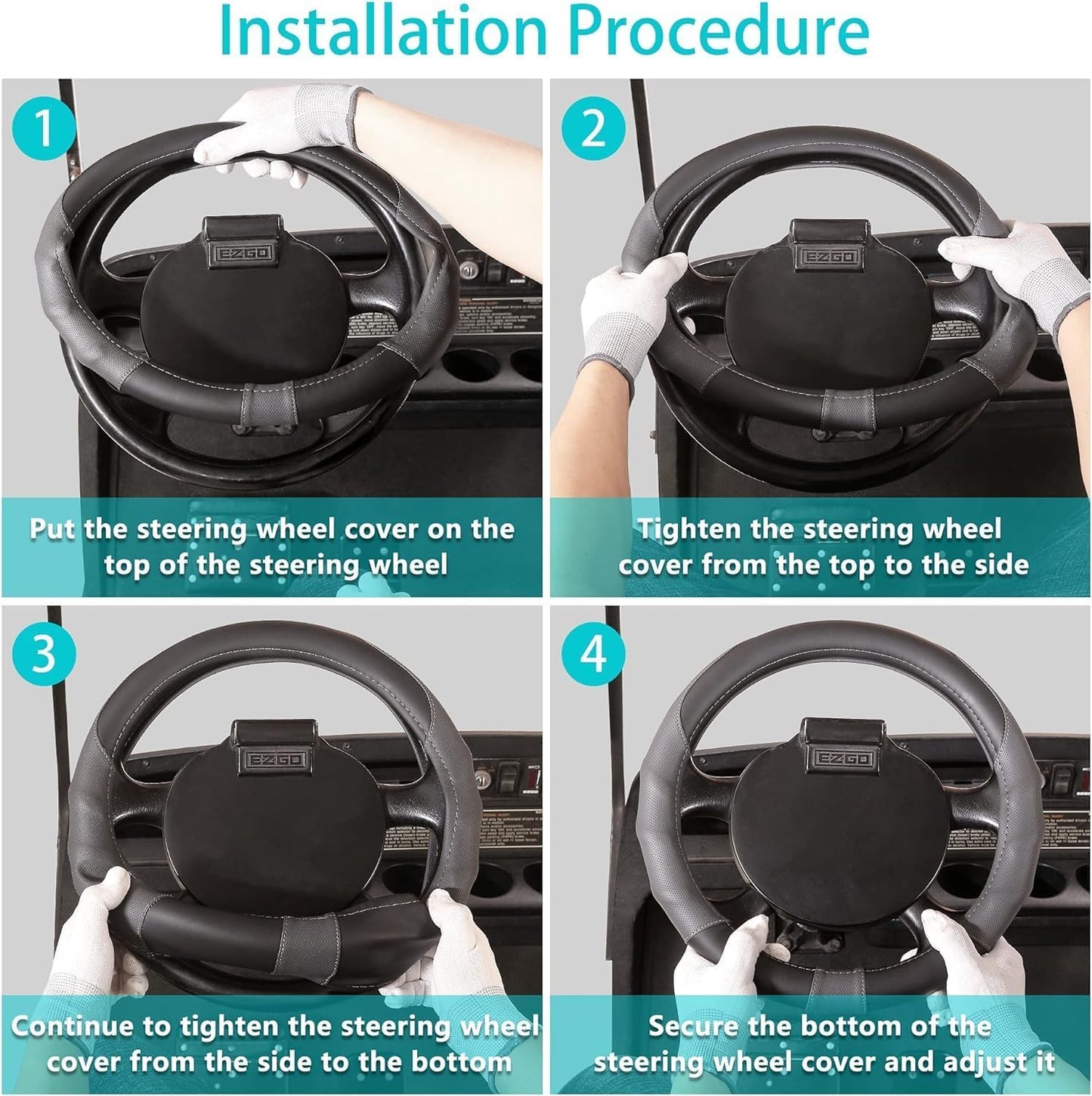 10L0L 13 Inch Golf Cart Steering Wheel Covers for EZGO TXT&RXV, Upgraded Microfiber Anti-Slip Steering Wheel Cover with Pu Leather