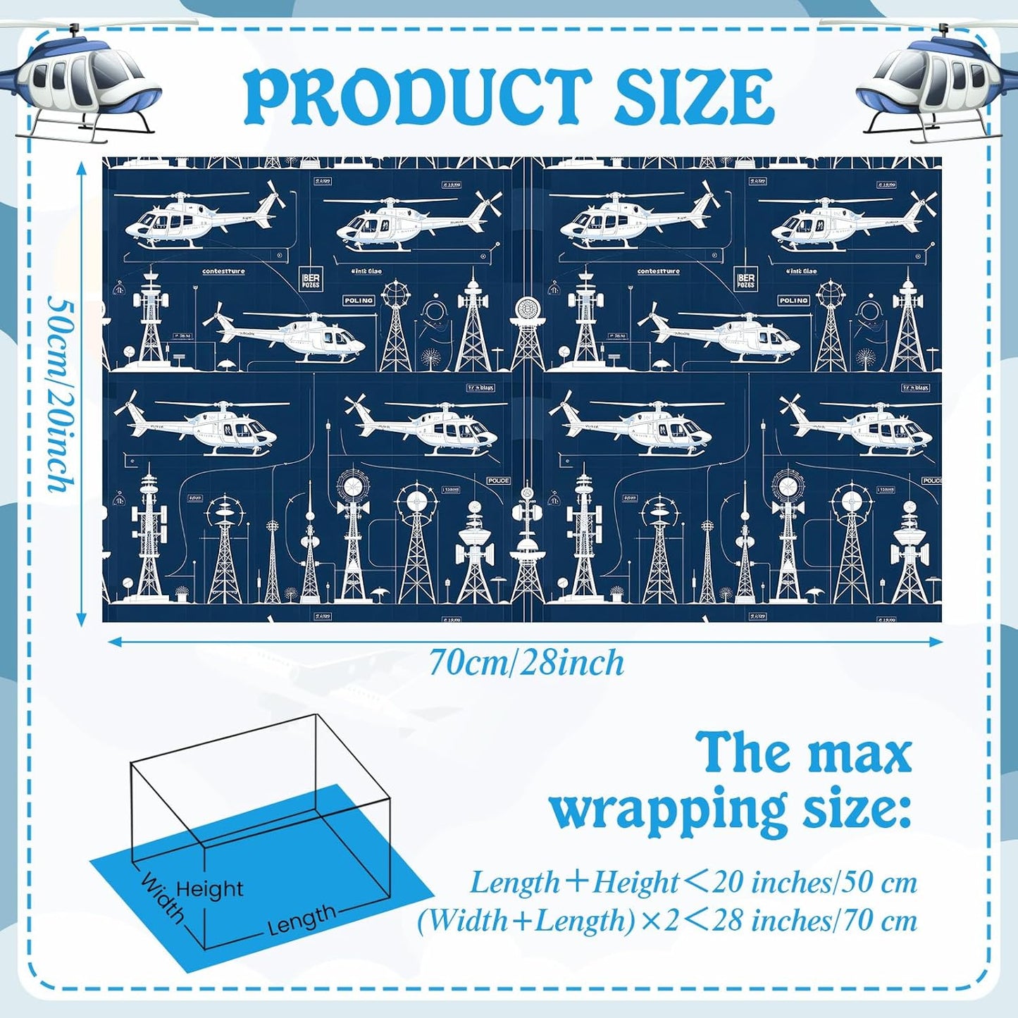 Helicopter Wrapping Paper 12 Sheets Helicopter Themed Designs Birthday Wrapping Paper Boy Gift Wrap for Holiday,Party,20"×28"