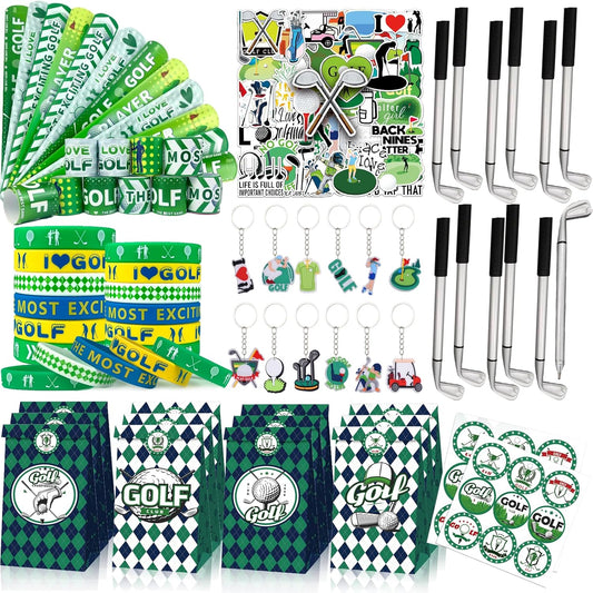 Golf Party Favors 110Pcs Golf Themed Birthday Party Supplies Include Keychains Slap Bracelets Goodie Bags Stickers Golf Themed Party Favors Gifts for Pinata Filler