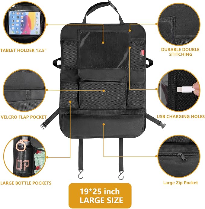 Car Seat Organizer with 13 in Tablet Holder, Waterproof Back Seat Protector - Image 6