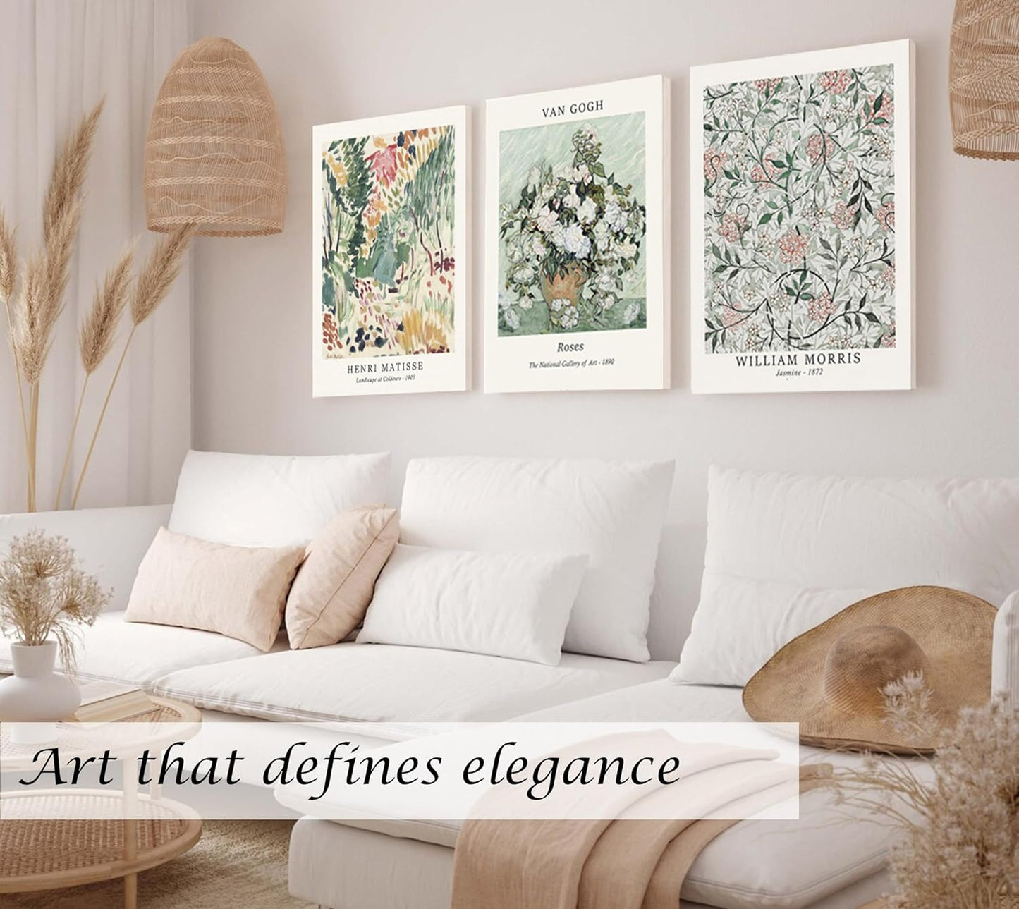 Induslyfe Large Framed Sage Green Vintage Wall Art Canvas Decor Set of 3, Matisse Wall Art Prints Poster Mid Century Modern Art, Aesthetic Floral Botanical wall art, bedroom living room bathroom 18x24