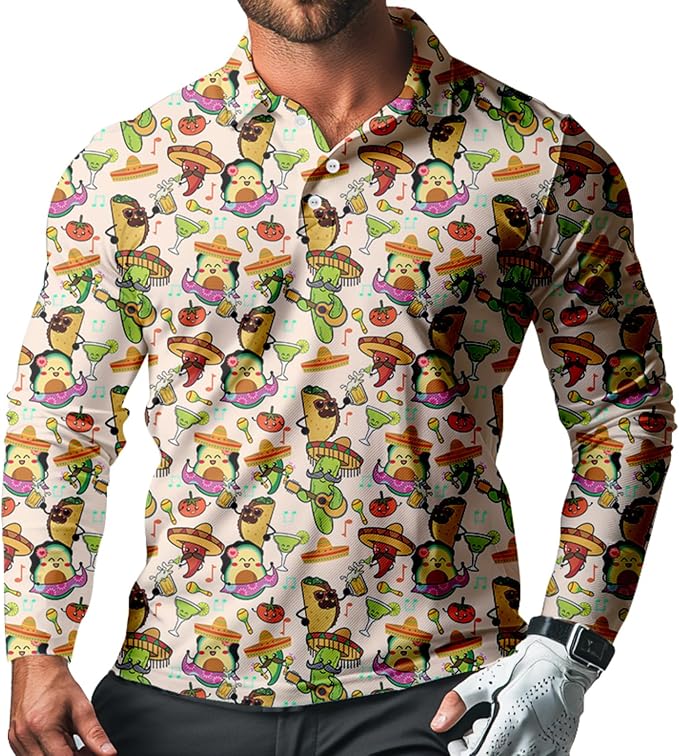 Men's Long Sleeve Golf Shirt Quick Dry 3 Button Work Fishing Outdoor Casual by SQPO