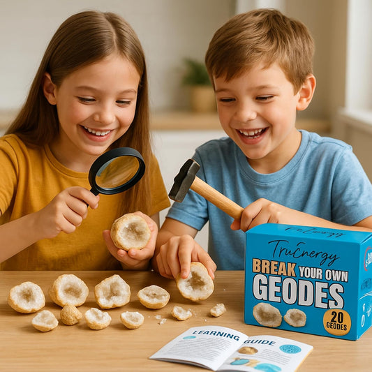 Break Your Own Geodes Kit for Kids – 20 Natural Geodes (1.0–1.5”) with Magnifying Glass & Learning Guide – STEM Science Rock Kit for Kids Ages 6–12 – Educational Gift for Classrooms & Parties