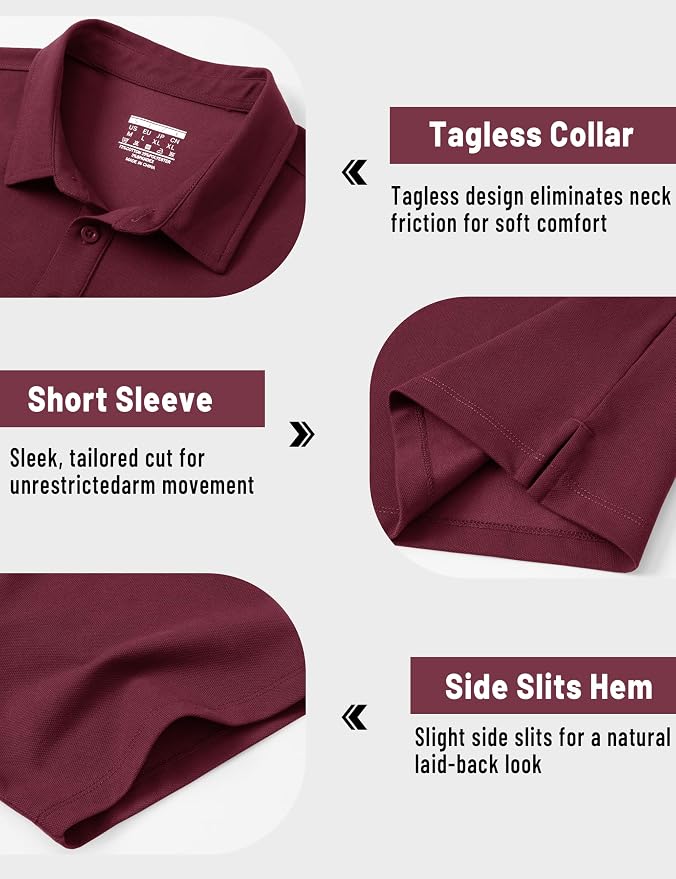 TACVASEN Mens Polo Shirts Short Sleeve Pique 3 Buttons Golf Polo Cooling - Image 5