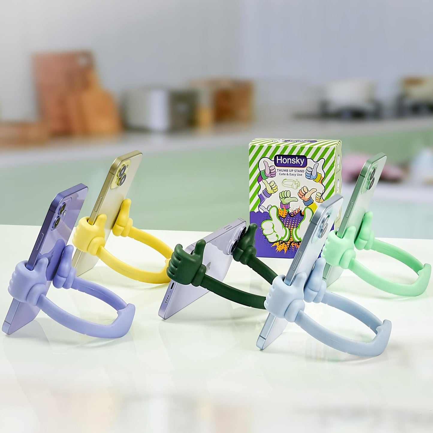Honsky Thumbs up Cell Phone Stand Holder, Ok Stand Tablet Stand Cradle for Desk Desktop Smartphone Cellphone Mobile Phone Tablets - Universal Adjustable Flexible - Light Purple/Light Green